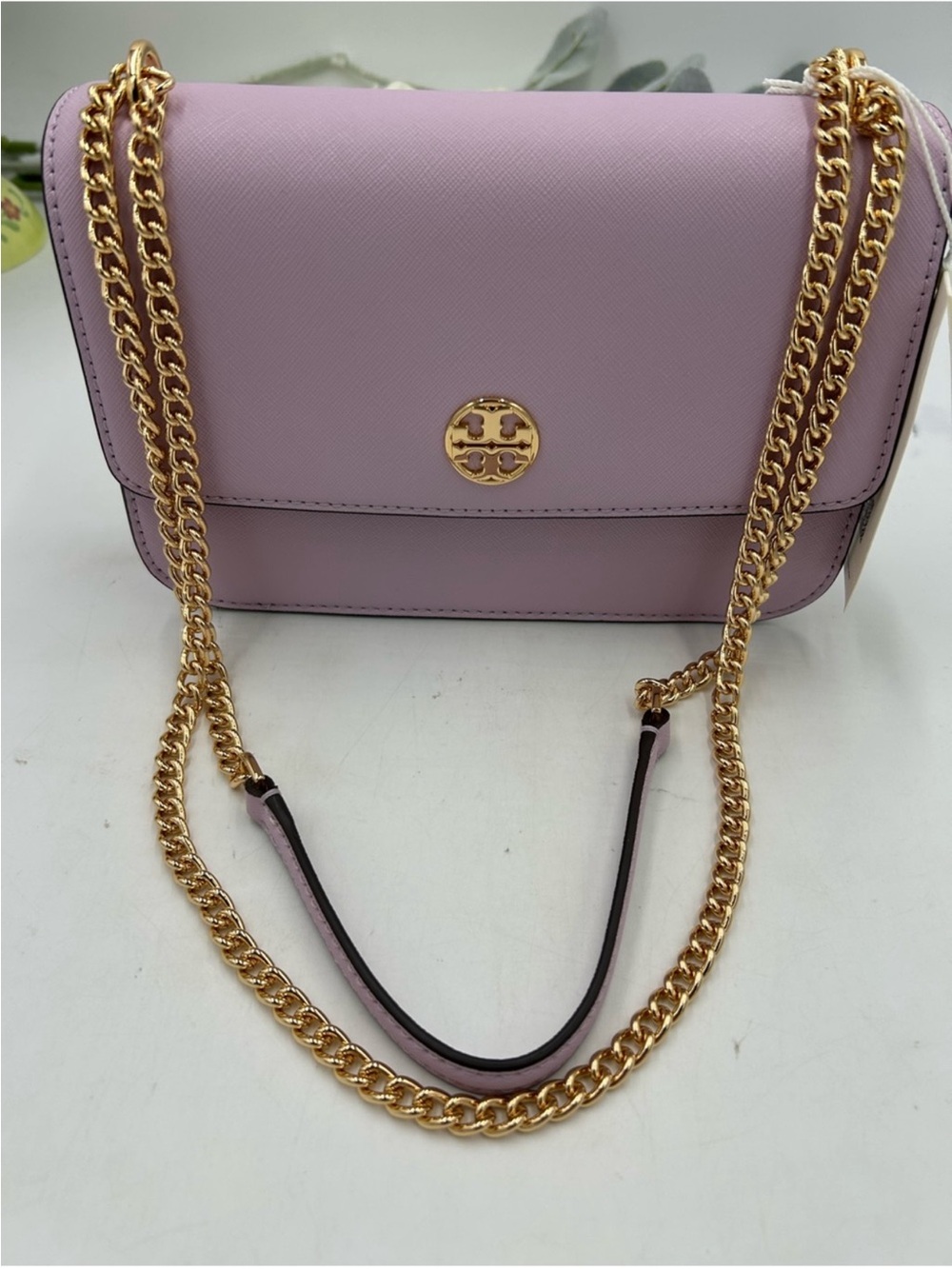 Tory Burch Lilac Leather Crossbody with Gold Chain NWT
